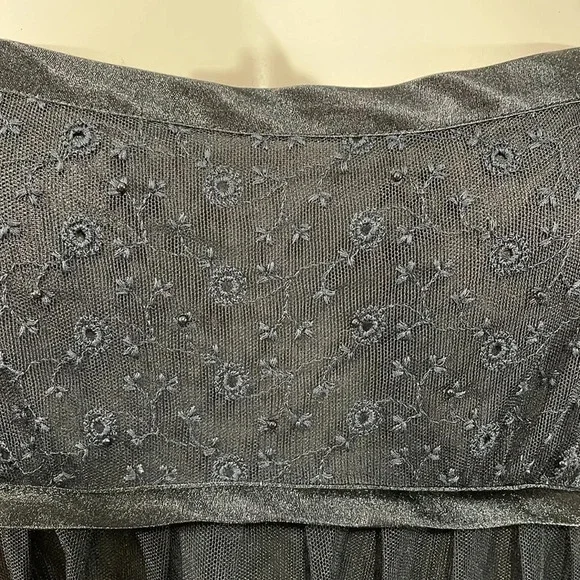 Oscar De La Renta Pink Label Black Sheer Beaded Eyelet Lace Babydoll Nightgown L
